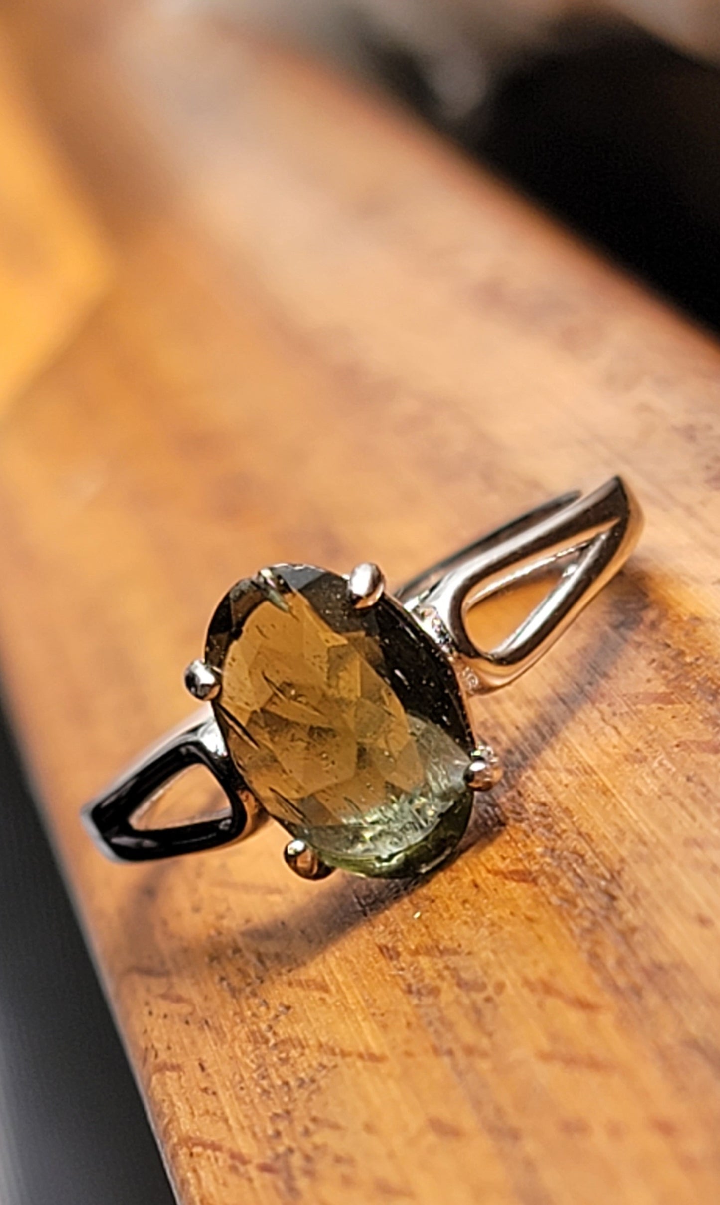 Genuine moldavite ring